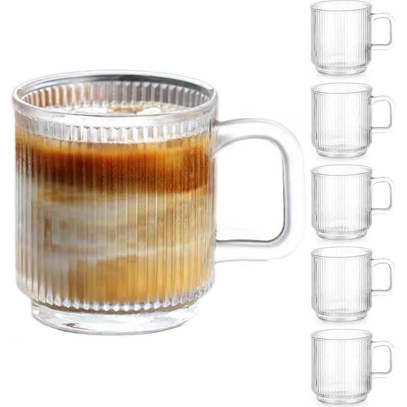 Hochwertige Glaskaffeetassen Mit Henkel, 350 Ml (12 Oz) Klassische, Vertikal Gestreifte Glaskaffeetassen, Durchsichtige Teetasse Für Heiße/kalte Getränke, Glaswarenset