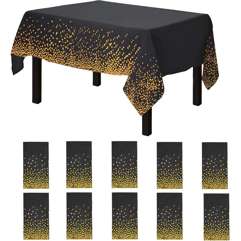 Packung Mit 10 Schwarzen Und Goldenen Einweg-partytischdecken, Einwegtischdecken, Partytischdekorationen, 274 X 137 Cm (schwarz Gold - 10 Packungen)