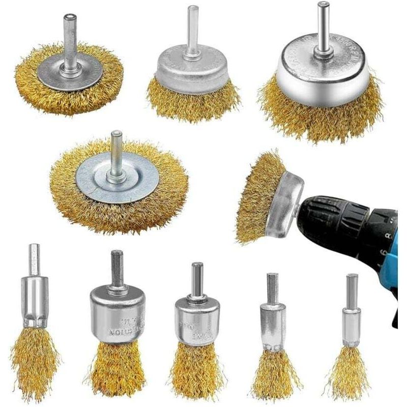 Set Mit 9 Metallbohrbürsten, Messingbohrbürsten Mit 6-mm-schaft, Schleifbürsten, Schraubendreherbürsten Zur Reinigung Von Holz Und Metall, Entfernung Von Rost/korrosion/farbe