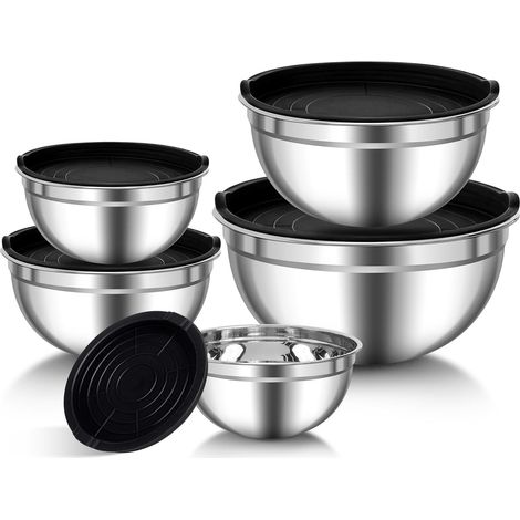 5er-set Salatschüsseln, Edelstahl, Luftdichte Deckel, Stapelbar, Spülmaschinenfest, Küche