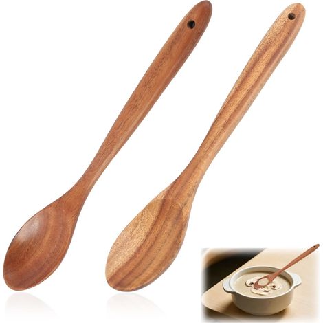 2er-set Löffel, Akazienholz, 30 Cm, Ergonomisch, Antihaftbeschichtet, Für Den Täglichen Gebrauch
