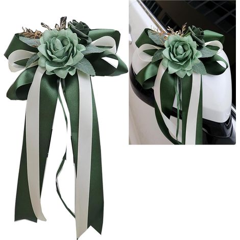 Set Mit 4 Blumenschleifen, Künstliches Seidenband, Autodekoration Für Hochzeiten, Türgriff Am Rückspiegel, Saugnapfbefestigung