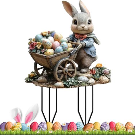 2 Gartenstecker, Osterhase, Wasserfestes Acryl, Außendekoration, Für Rasen, Garten, Hof