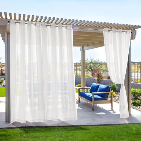 Set Mit 2 Weißen, Transparenten Outdoor-gardinen 134x210 Cm Mit Ösen, Wetterfest, Ideal Für Tore Und Terrassen