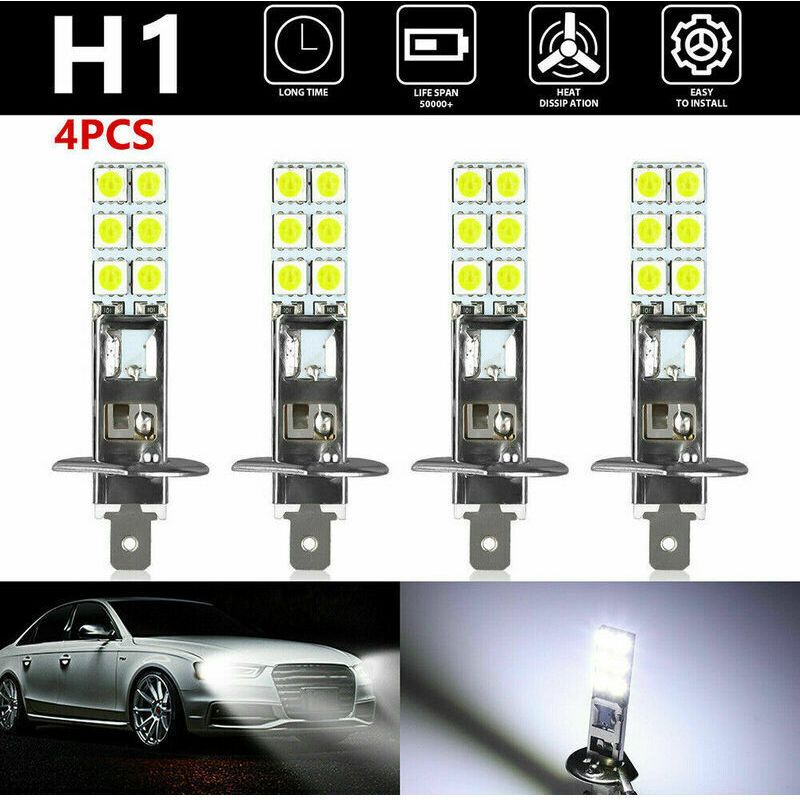 Ulisem 4er-pack H1 6000k Led-lampen In Weiß, Verwendbar Als Nebel- Und Fahrleuchten, Kompatibel Mit Einer Spannung Von 12v-24v.