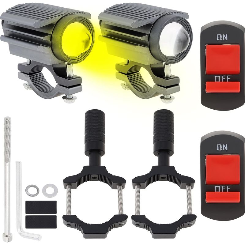 Stück Led-motorradscheinwerfer, 4 Modi Fern-/abblendlicht, Gelbes/weißes Licht, 6500k, Wasserdichter Zusatzscheinwerfer Für Traktor, Lkw/atv, Utv, Suv/boot, 9v-85v (grau, 2 Stück Und Halterung)