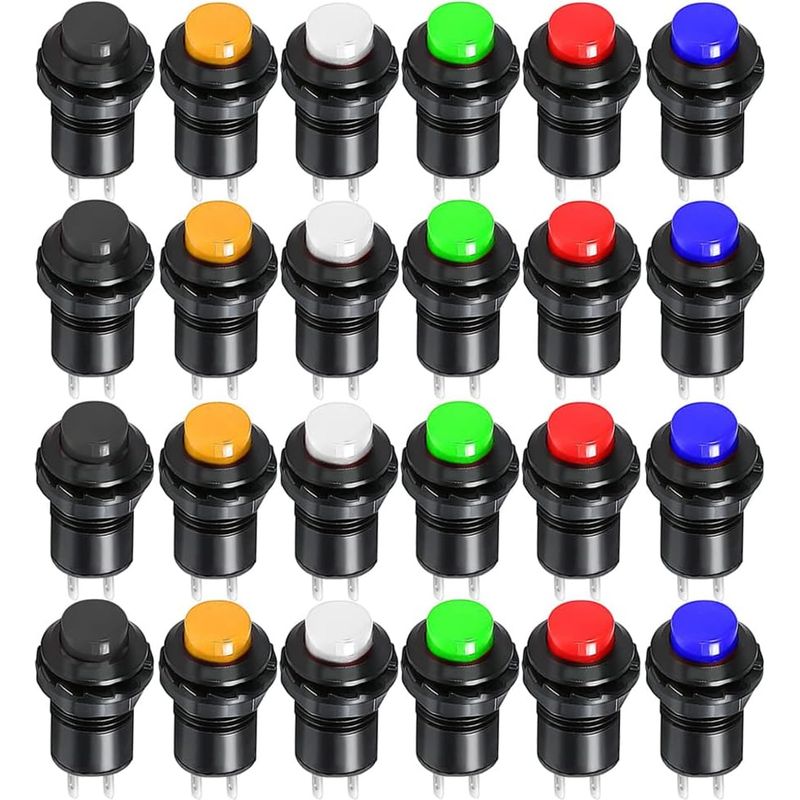 24 Stück 12-mm-drucktaster Mit Verriegelung (spst Ein/aus, Ac 250 V/1,5 A, 125 V/3 A), Abschließbare Mini-rund-wippschalter Für Autohupe, Pc, Tischlampe, Türklingel