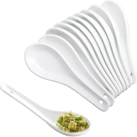 24 Suppenlöffel, Keramik, Hitzebeständig, Flacher Boden, Weiß, Für Küche Und Gastronomie