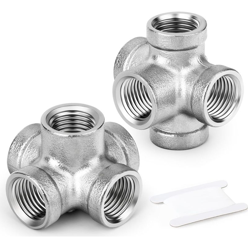 Zweiteiliges 5-wege-t-stück Aus Edelstahl Mit Seitlichem Abgang, 1/2"-bsp-schlauchanschluss Für Wasser- Und Luftschläuche, Industrielle Anwendungen