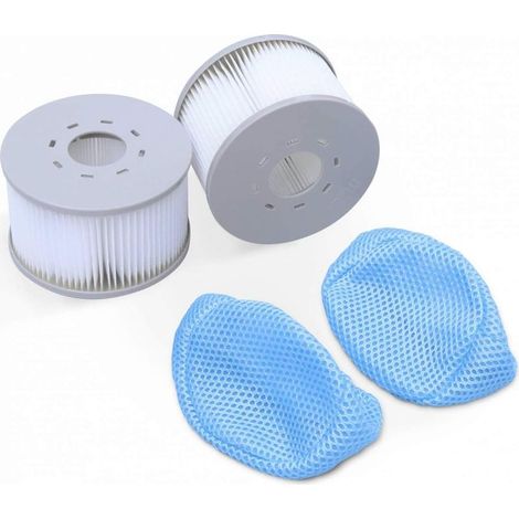 Set Mit 2 Filtern + 2 Netzen Für Aufblasbare Whirlpools Mspa V2 – Ø 108 Cm – Filterkartuschen + Schutz – Modell 2020