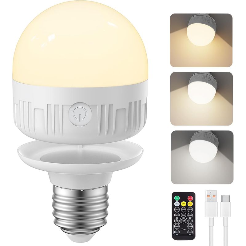 Wiederaufladbare Glühbirne Mit Fernbedienung, Timer Und Batteriebetriebener Glühbirne Mit 3 Farbtemperaturen (5w, E26, 3 Farben, 1 Stück)