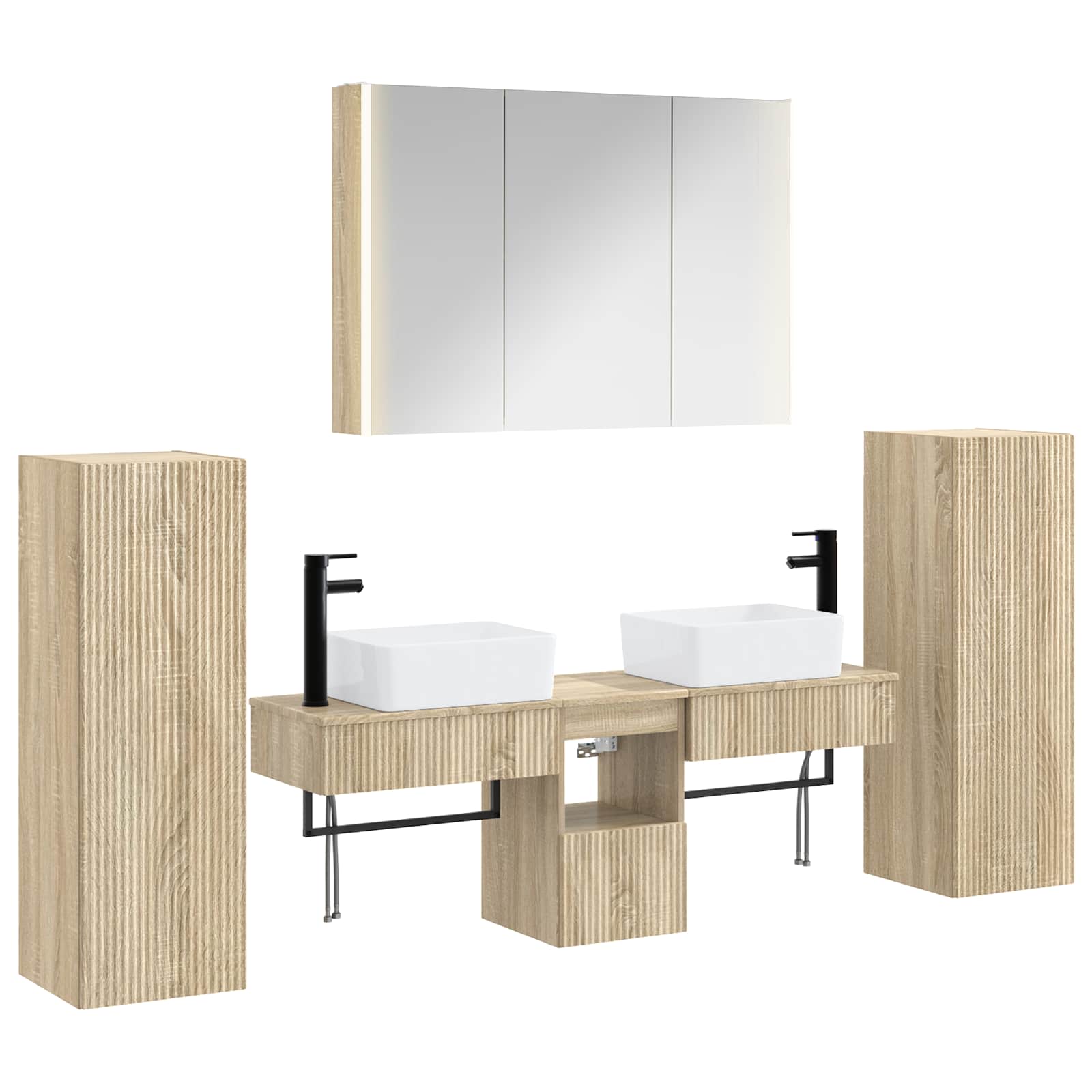 Badezimmermöbel-set 6 Stk. Sonoma-eiche Ingenieurholz Und Glas Vidaxl