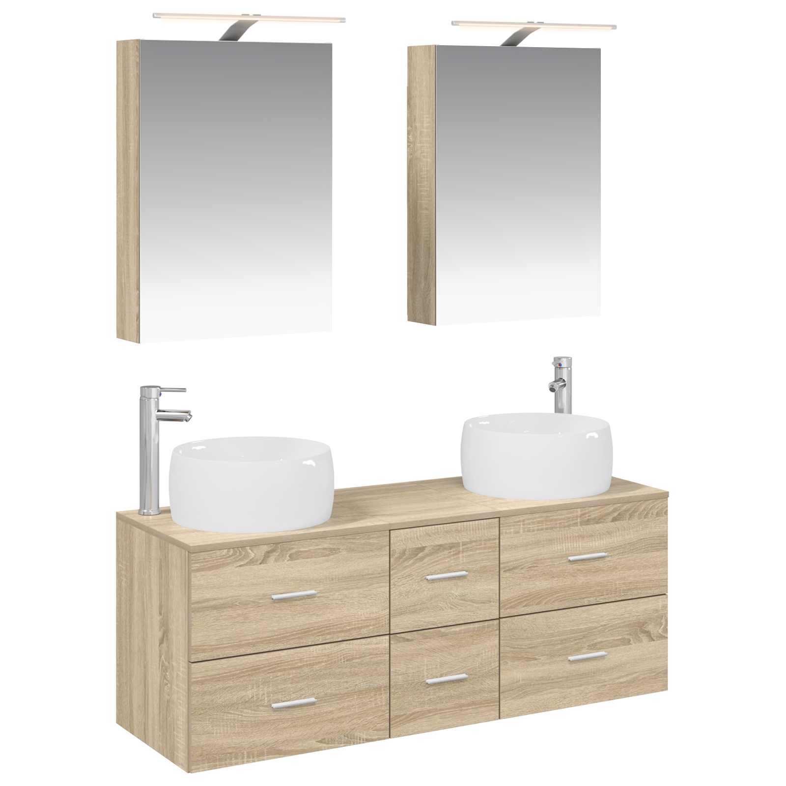 Badezimmermöbel-set 5 Stk. Sonoma-eiche Ingenieurholz Und Glas Vidaxl