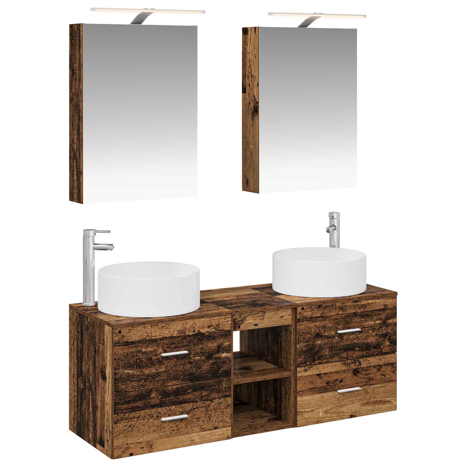 Badezimmermöbel-set 5 Stk. Altholz Ingenieurholz Und Glas Vidaxl