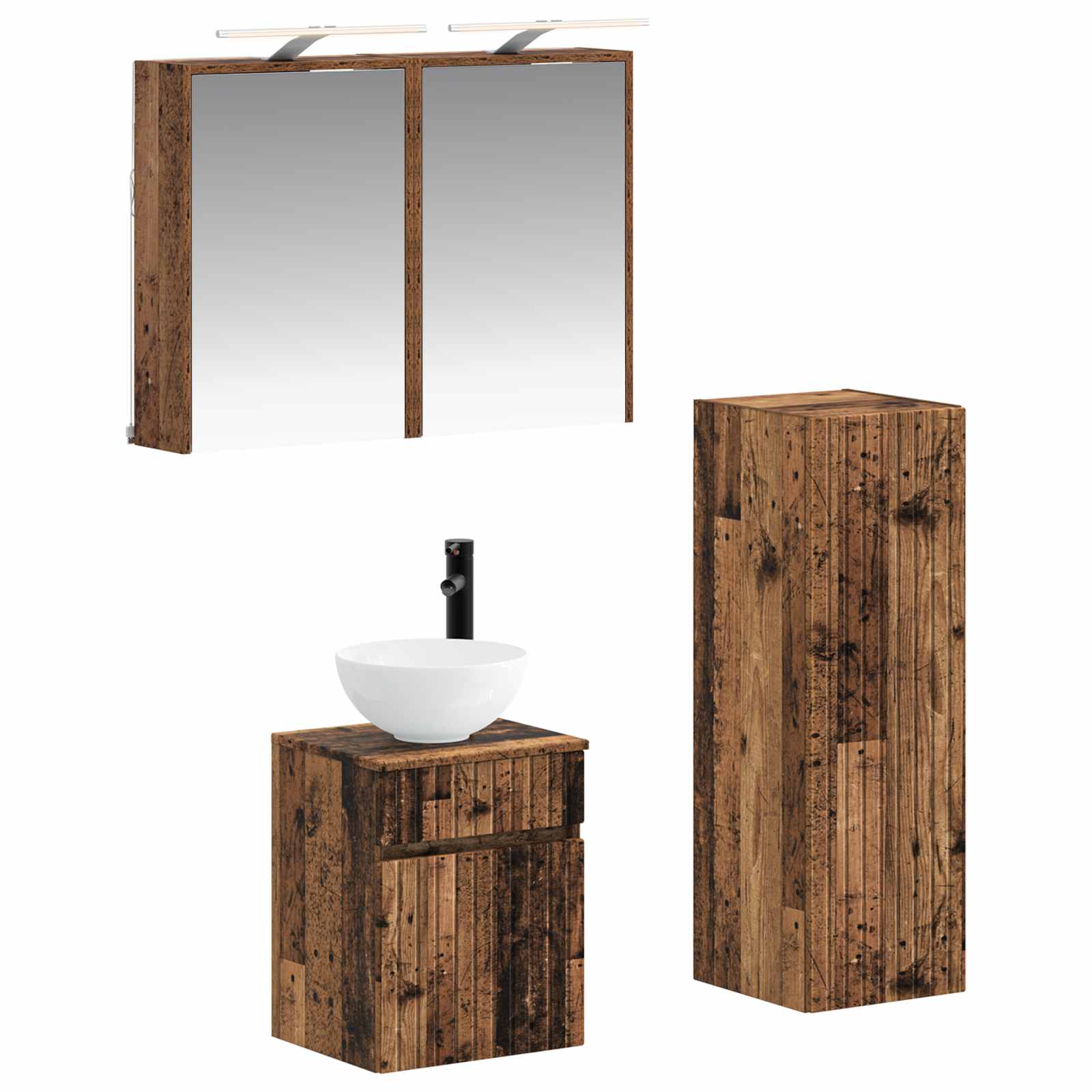 Badezimmermöbel-set 4 Stk. Altholz Ingenieurholz Und Glas Vidaxl