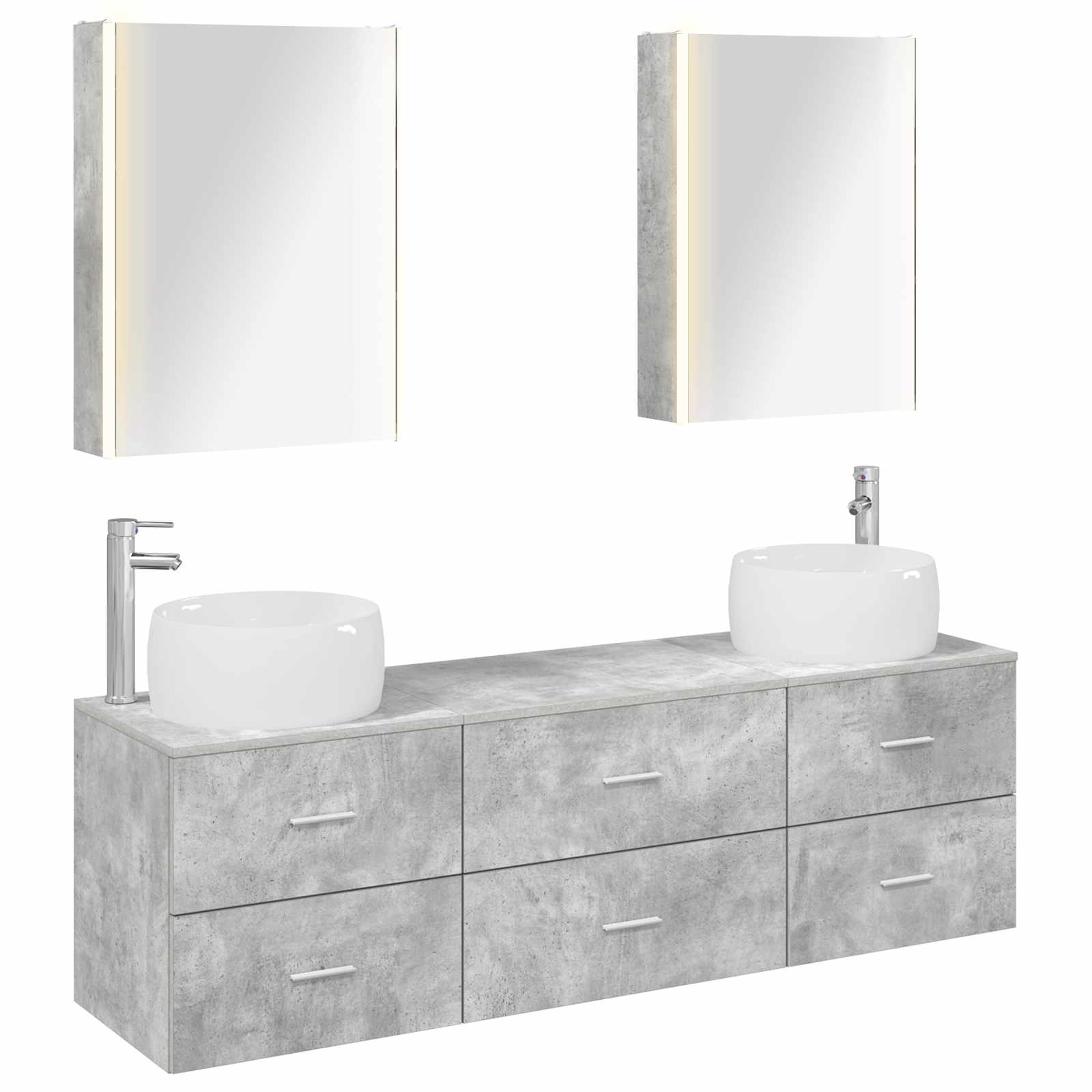 Badezimmermöbel-set 5 Stk. Betongrau Ingenieurholz Und Glas Vidaxl