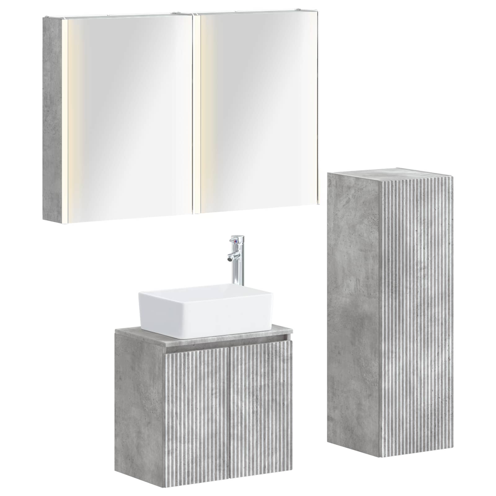 Badezimmermöbel-set 4 Stk. Betongrau Ingenieurholz Und Glas Vidaxl