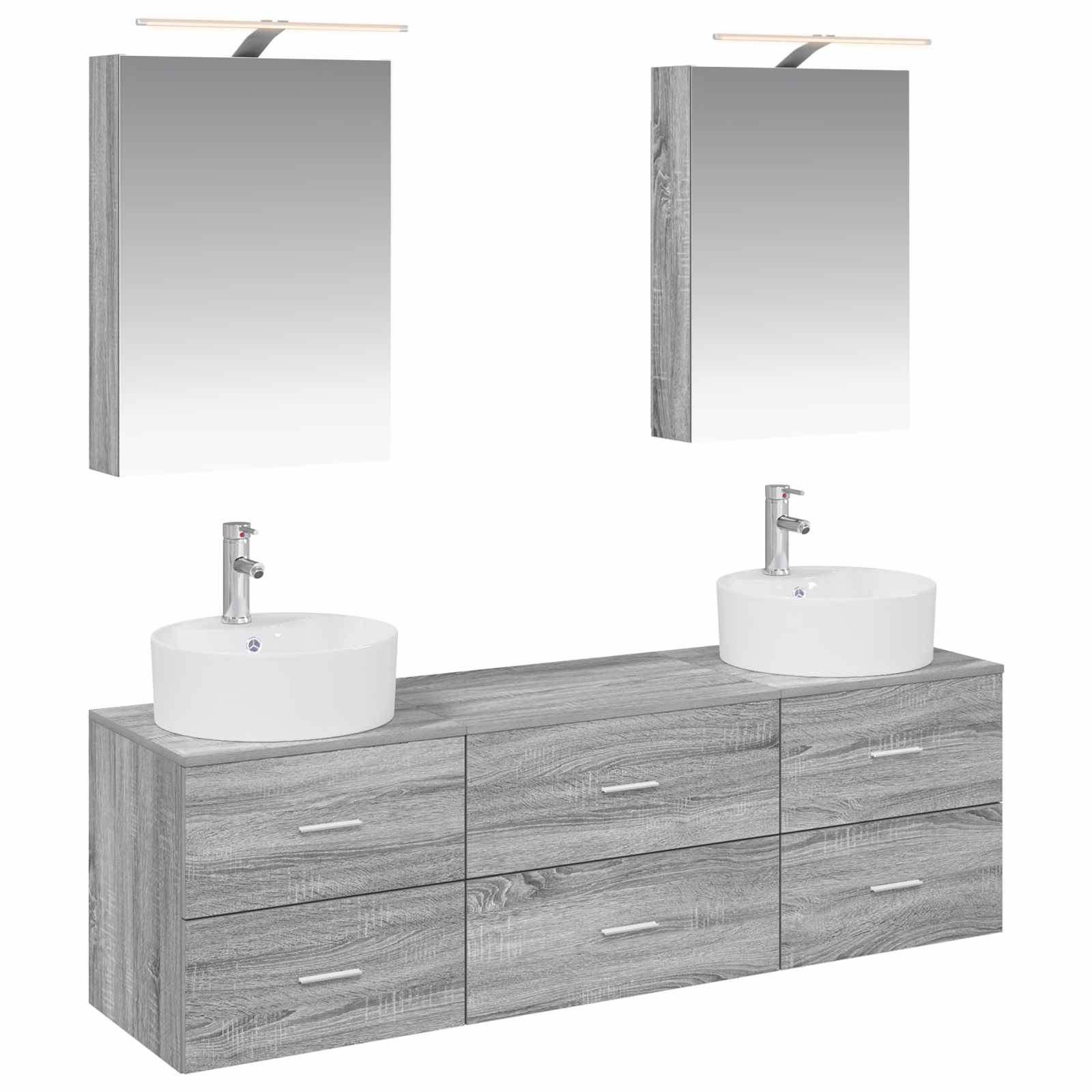Badezimmermöbel-set 5 Stk. Grau Sonoma Ingenieurholz Und Glas Vidaxl
