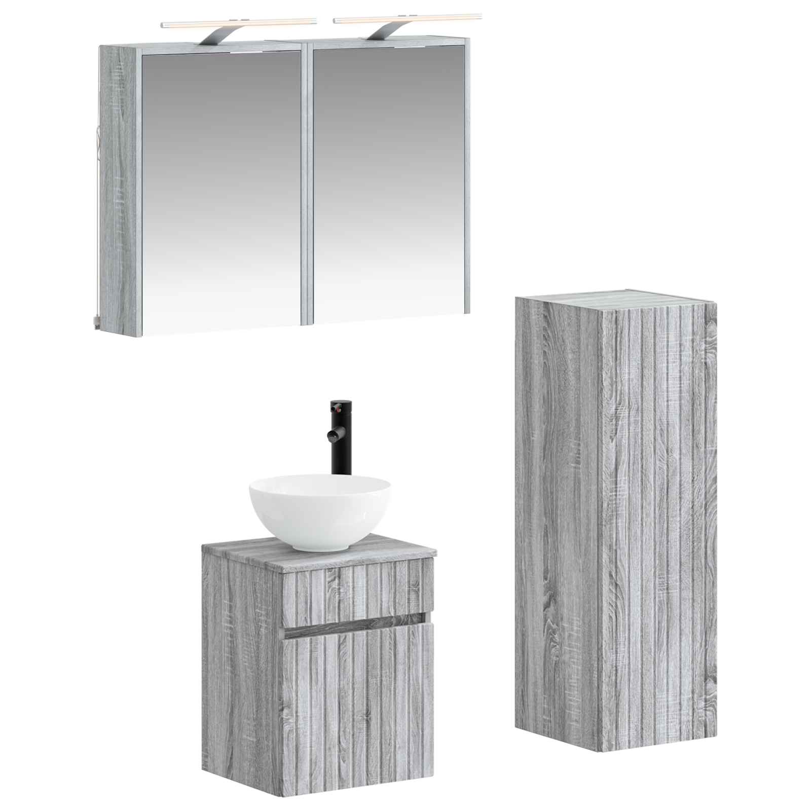 Badezimmermöbel-set 4 Stk. Grau Sonoma Ingenieurholz Und Glas Vidaxl