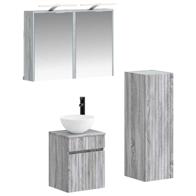 Badezimmermöbel-set 4 Stk. Grau Sonoma Ingenieurholz Und Glas Vidaxl