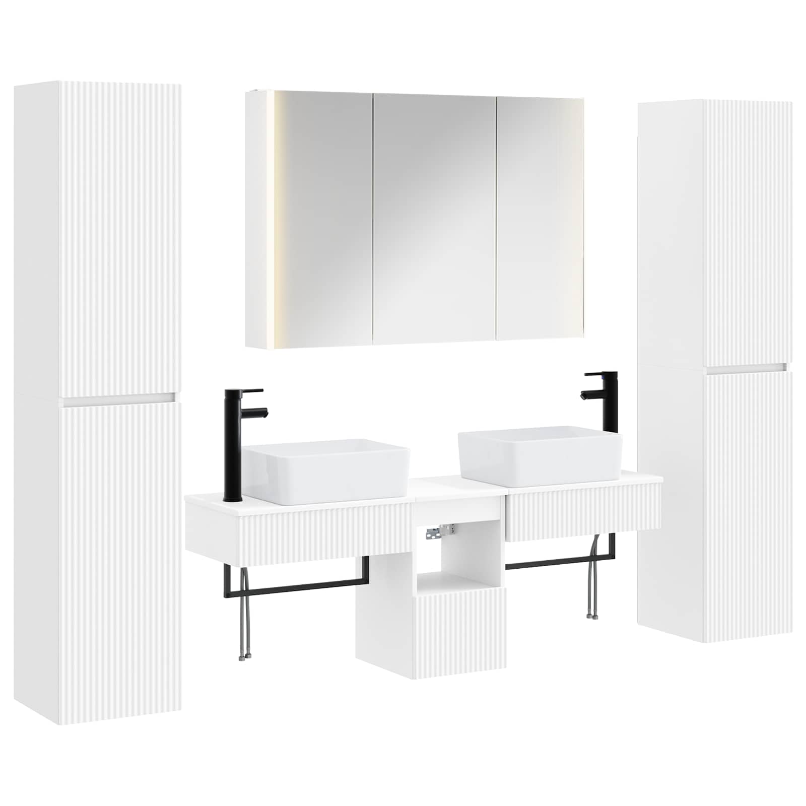 Badezimmermöbel-set 6 Stk. Weiß Ingenieurholz Und Glas Vidaxl