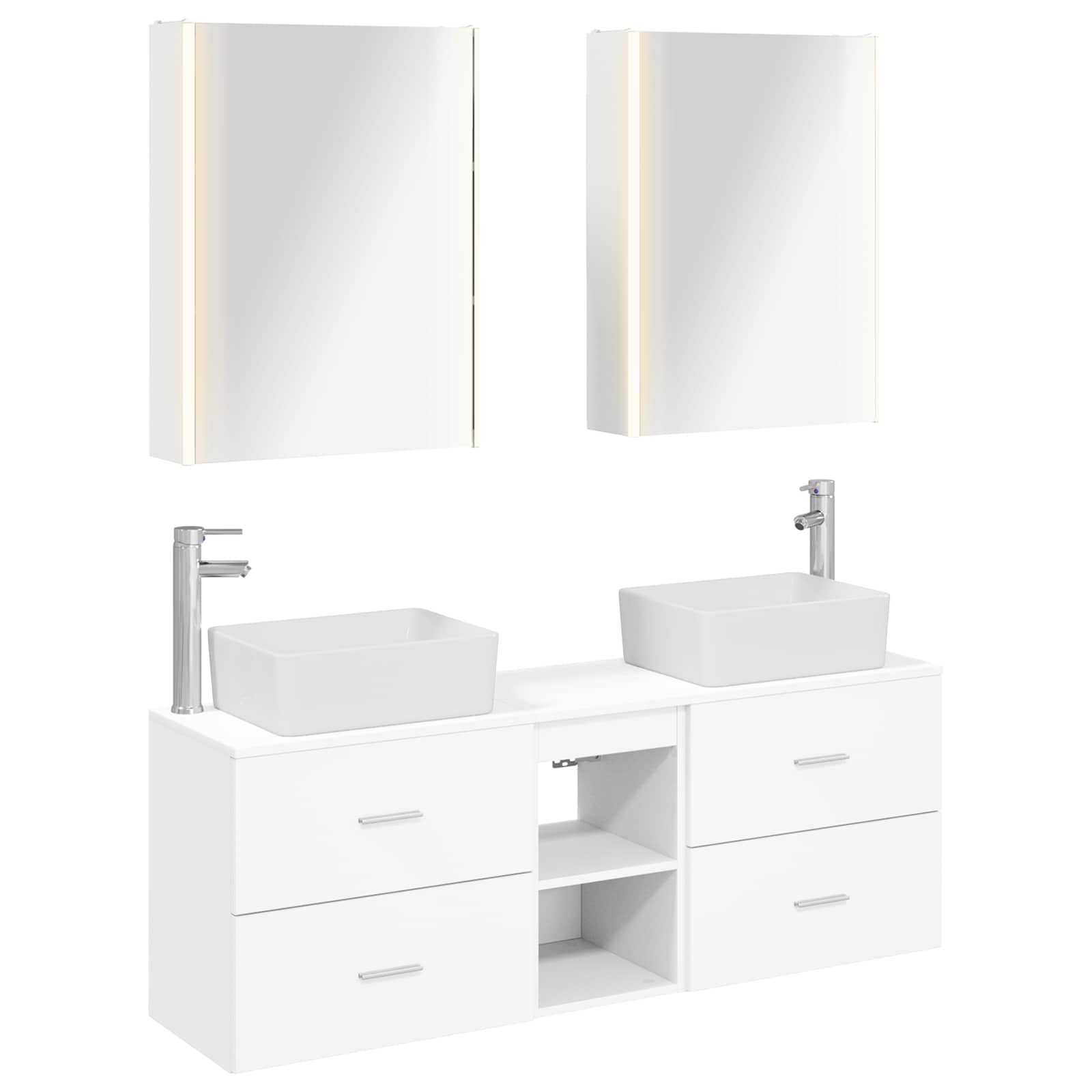 Badezimmermöbel-set 5 Stk. Weiß Ingenieurholz Und Glas Vidaxl