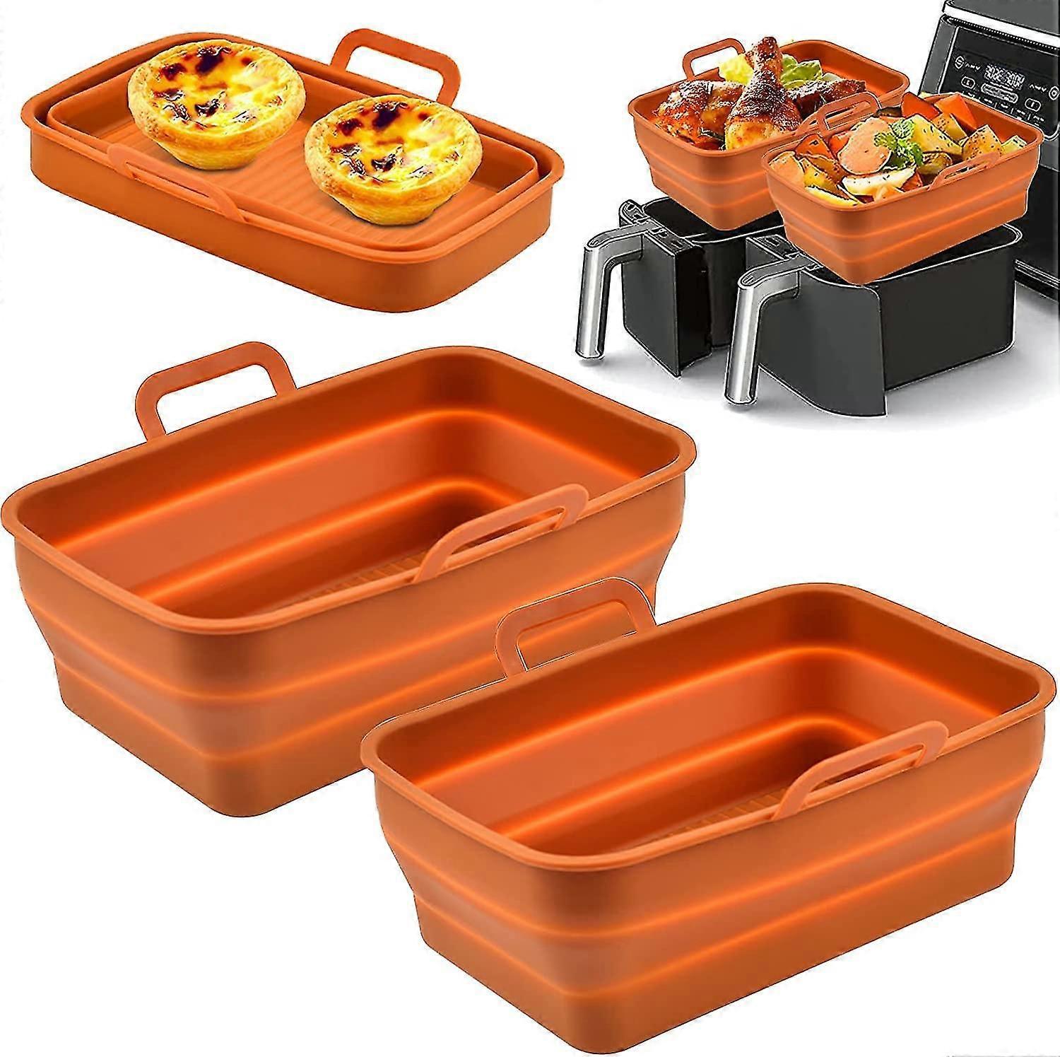 2 Stück Faltbare Silikon-heißluftfritteusen-einsätze, Innenkörbe Für Ninja Foodi Dz201/dz401 Dualzone Heißluftfritteuse-2pcs Brown