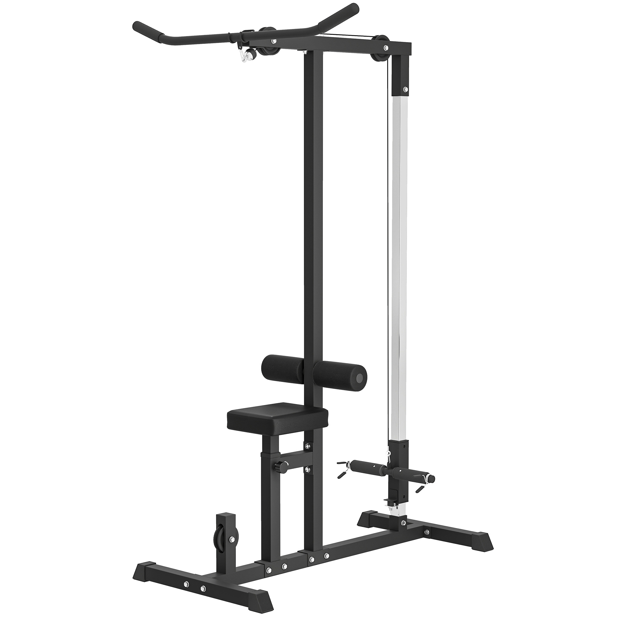 Krafttrainingsstation Mit Seilzug, Verstellbarem Sitz, Mehreren Kabelpositionen, Schwarzem Stahl, 107 X 120 X 190 Cm