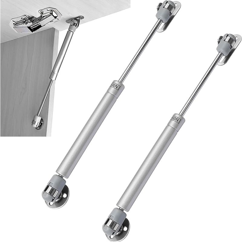 Gasfeder, Schranktürscharnier, 100n Gasdämpfer Und 90° Unsichtbares Schrankscharnier-set, Für Schranktüren, Holztüren, Holzlamellentüren, Schränke (2 Gasfedern)