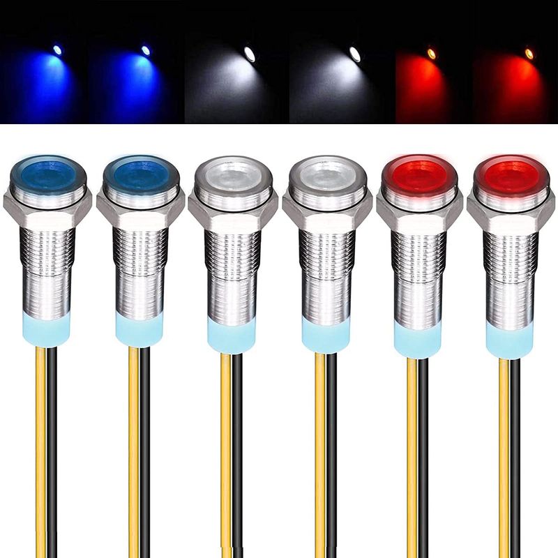 6 Stück 220v-230v 6mm Led-panel-fahrer-armaturenbrett-warnleuchte, Blinkerlampe, Rot/blau/weiß