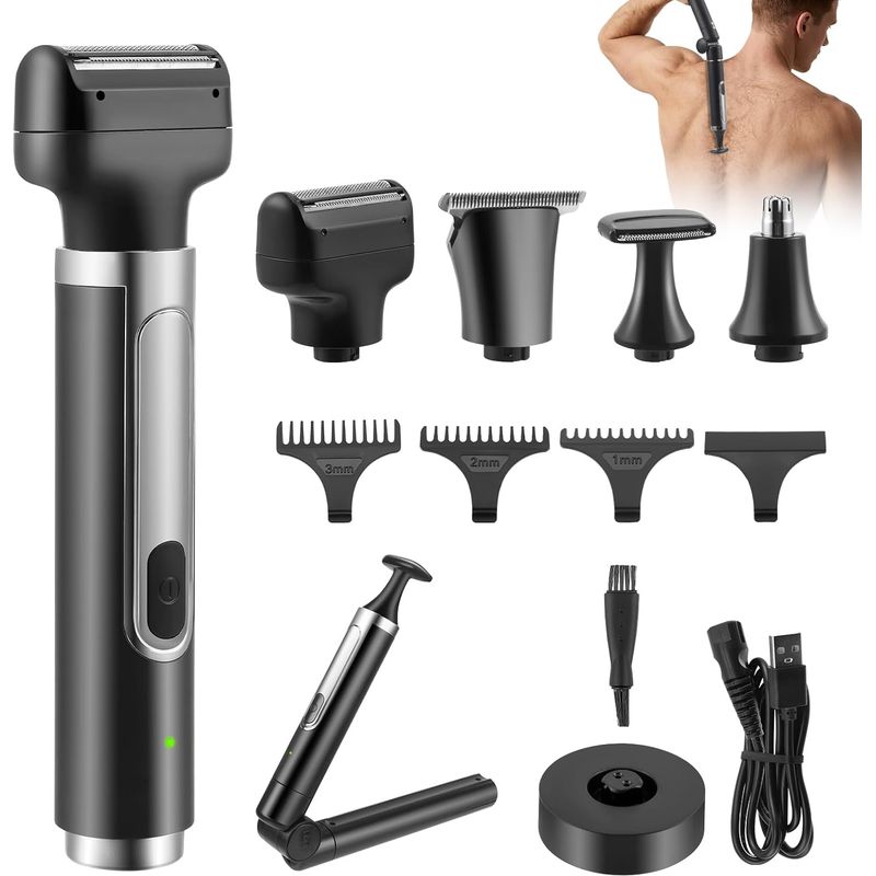 Elektrischer Rückenrasierer Für Herren, 4-in-1-rückenrasierer, Herrentrimmer Mit Klappgriff, Kabelloser Körperhaartrimmer, Körperrasierer, Intimrasierer