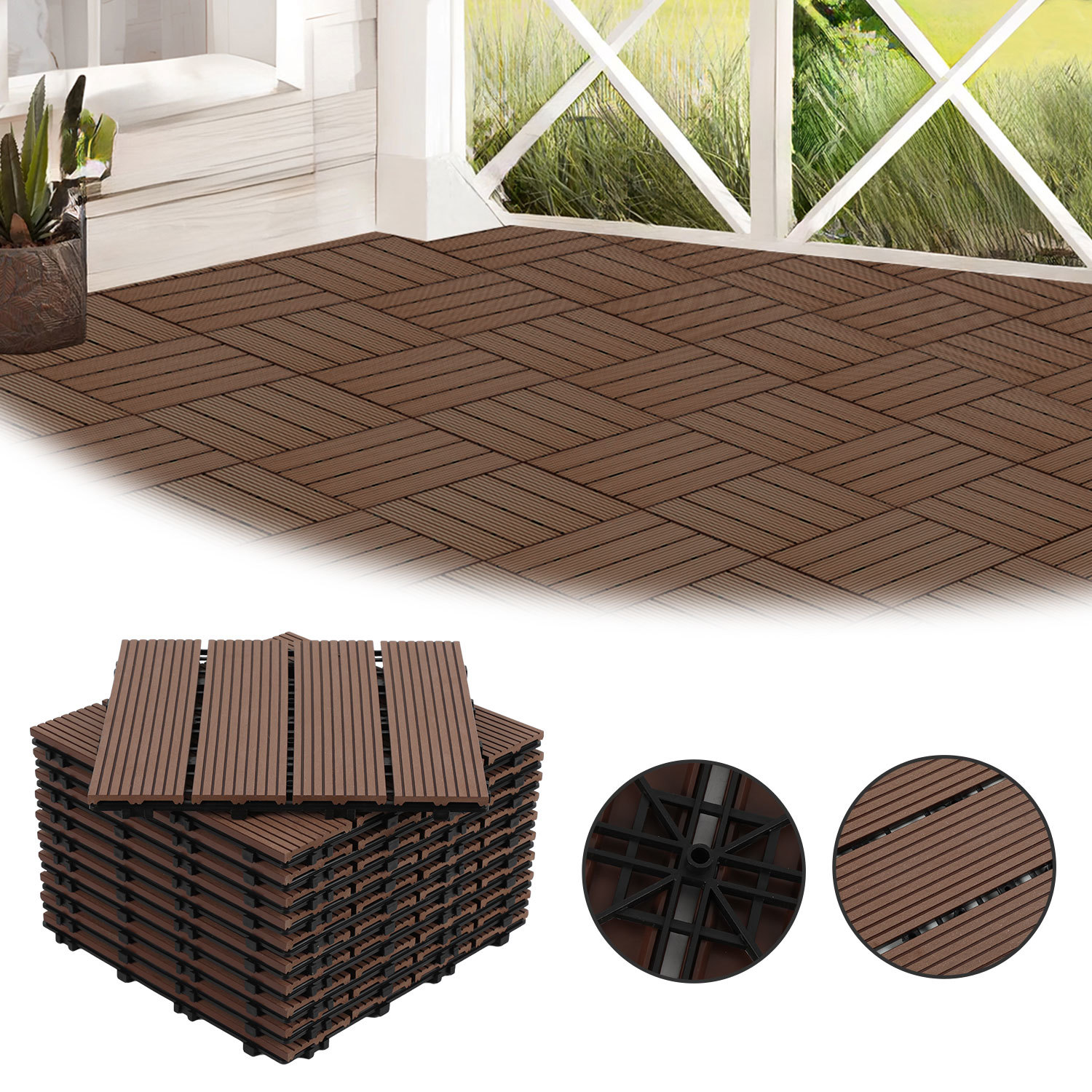 Randaco 66 Baldosas Entrelazadas De Madera Compuesta Wpc Para Jardín, 30 X 30 Cm, Estilo Clásico, Para Exteriores