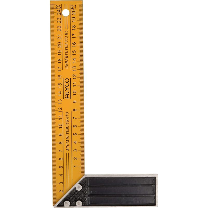 1 - Zimmermannswinkel - Gehärteter Stahl - Aluminiumgriff Und Beidseitige Graduierung Für Präzises Arbeiten, Grau, 25 X 2,5 Cm