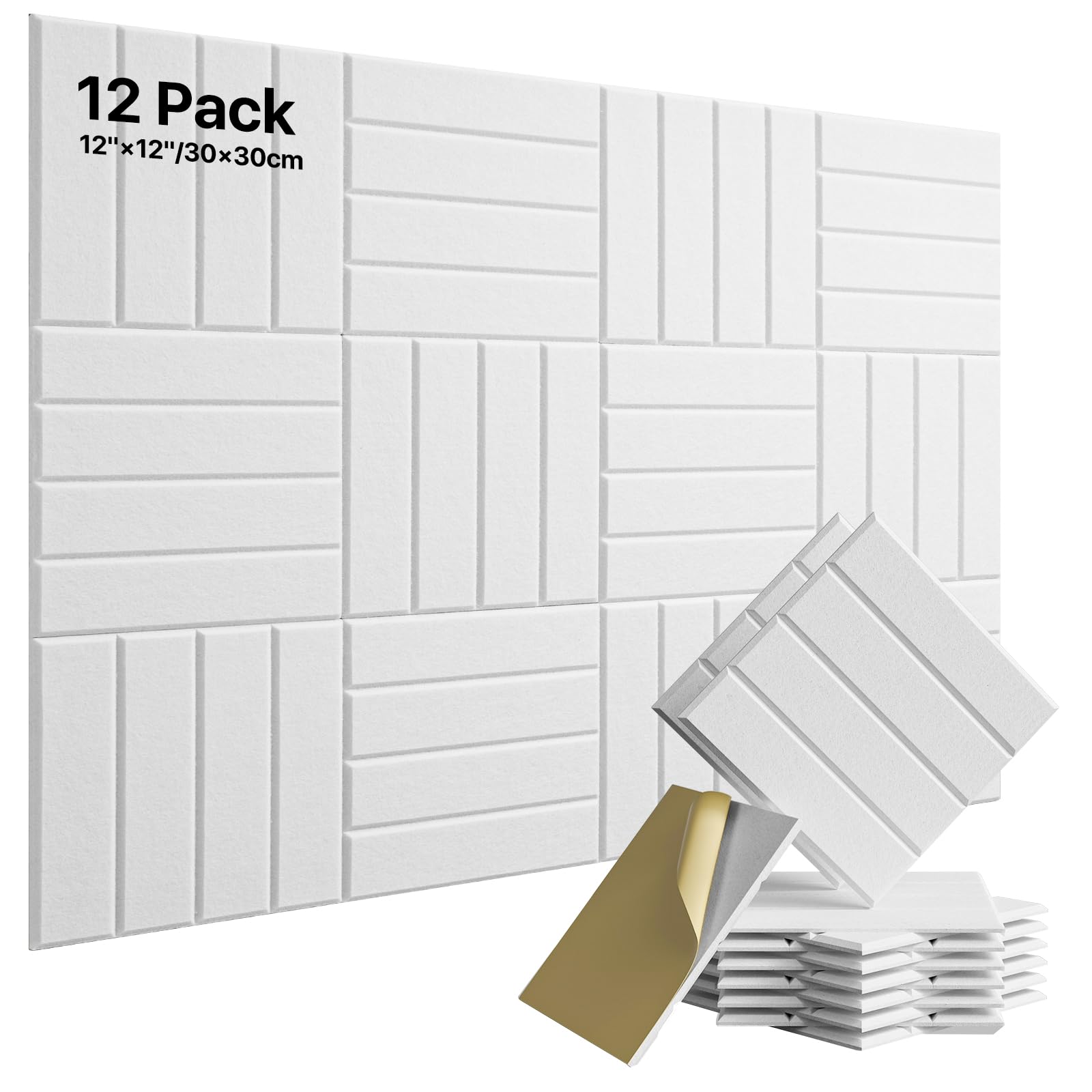 Sientice 12er-pack Selbstklebende Schallschutz-schaumstoffplatten, 30 X 30 Cm, Für Türen, Decken, Büros, Weiß
