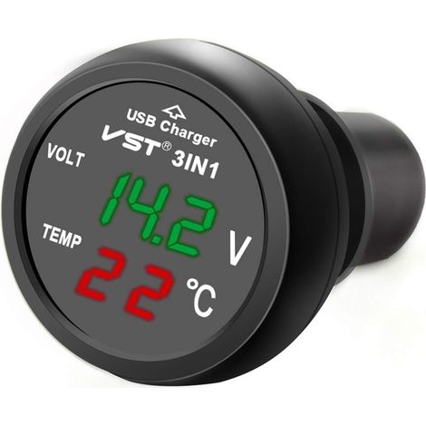 3-in-1 Usb-autoladegerät, Wasserdichtes Led-voltmeter/ladegerät/thermometer Für Auto Und Motorrad