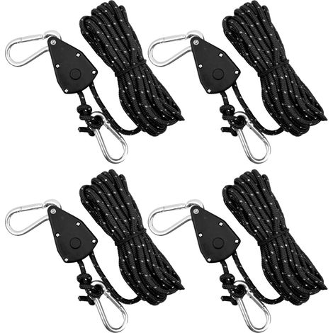 Reflektierende Zeltleinen, Verstellbare Ratschenleinen Für Camping, Sonnenschirme Und Markisen, 4er-set, 4 Mm X 4 M, Schwarz