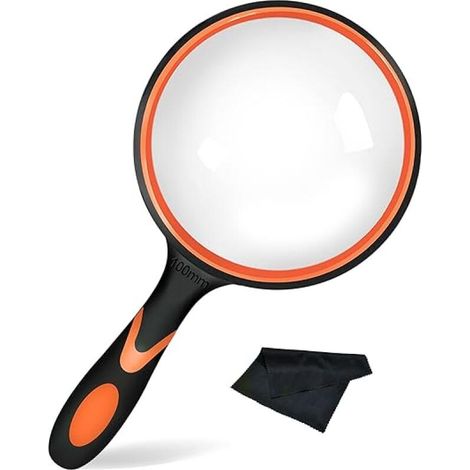 Tragbare Leselupe (100 Mm Durchmesser), 10-fache Vergrößerung, Mit Weichem, Rutschfestem Gummigriff. Ideal Zum Lesen Von Büchern.