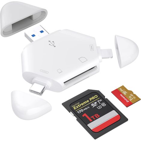 Sd-kartenleser, Speicherkartenleser Mit Dreieckigem Magnetverschluss Für Iphone/ipad, Usb-c- Und Usb-a-zu-micro-sd/tf-adapter Für Kameras