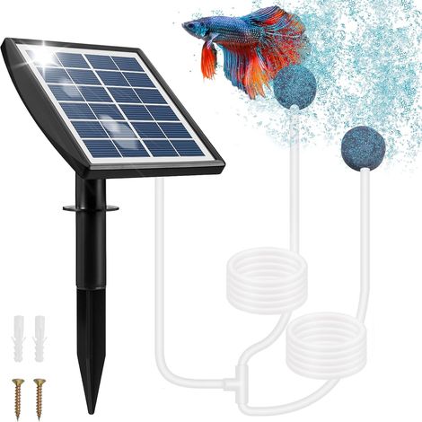 Solar-teichpumpe, 2 W, 2 Batterien 200-mah-teichluftpumpe Mit Sauerstoffschlauch Und 2 Luftverteilern