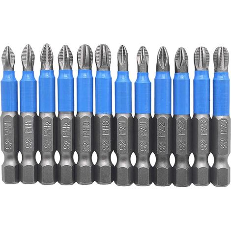 Magnetische Phillips-schraubendreherbits 1/4" Pz1 Pz2 Pz3 Ph1 Ph2 Ph2, 12 Stück X 50 Mm