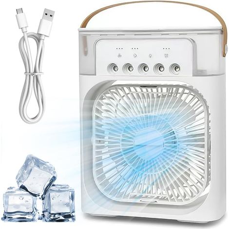 Tragbare Klimaanlage, Ventilator, Luftbefeuchter, Kleiner Luftkühler, 3 Geschwindigkeitsstufen, Geeignet Für Zuhause Und Unterwegs, Weiß