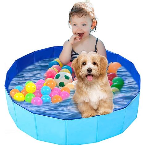 Faltbares Planschbecken Für Kleine Hunde, 80 X 20 Cm, Rutschfest Und Sicher Für Haustiere Und Kinder (blau)