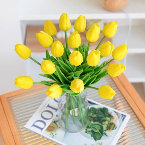Set Mit 10 Künstlichen Gelben Latextulpen, Realistisches Aussehen, Ideal Für Brautsträuße, Haus- Und Gartendekoration.