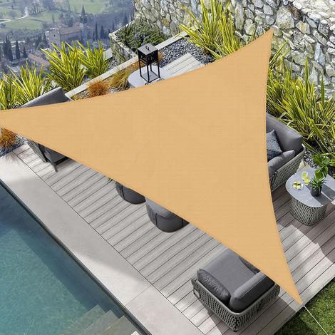 Wasserdichtes Sonnensegel, Dreieckig, 5 X 5 X 5 Meter, Geeignet Für Terrasse Und Balkon, Sandgelb