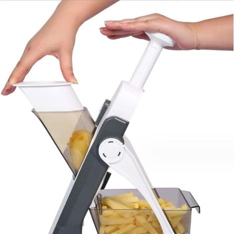 Multifunktionaler Manueller Gemüseschneider – Klinge Aus Edelstahl – Karottenschneider, Reibe, Würfelschneider Und Frittiergerät – Grau