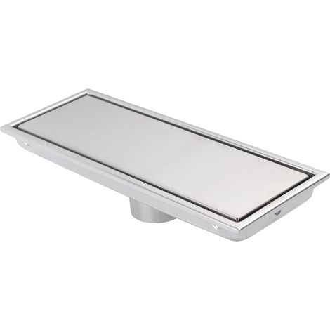 Schwarze, Lineare Duschrinne Mit Gefliestem Rost Und Verdeckter, Abnehmbarer Abdeckung, 10 X 30 Cm, Silber.