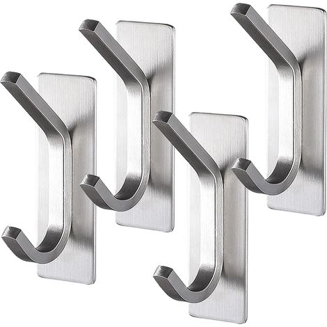 Selbstklebender Wandhaken, Handtuchhaken, Kleiderhaken, Silberfarben, 4 Stück