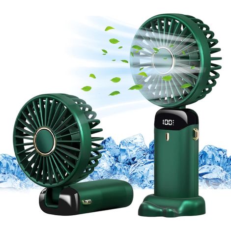 Tragbarer Ventilator, Mini-handventilator, 5 Geschwindigkeitsstufen, Mit Standfuß, Faltbarer Tischventilator (grün)