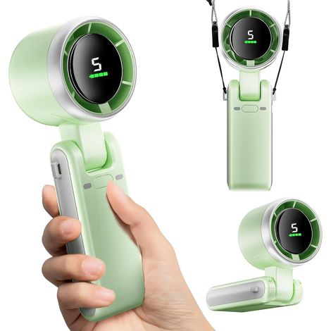 Mini-faltventilator, Tragbar, Usb-aufladbar, 5 Geschwindigkeitsstufen, Digitalanzeige, Ideal Für Reisen Und Camping, Umweltfreundlich