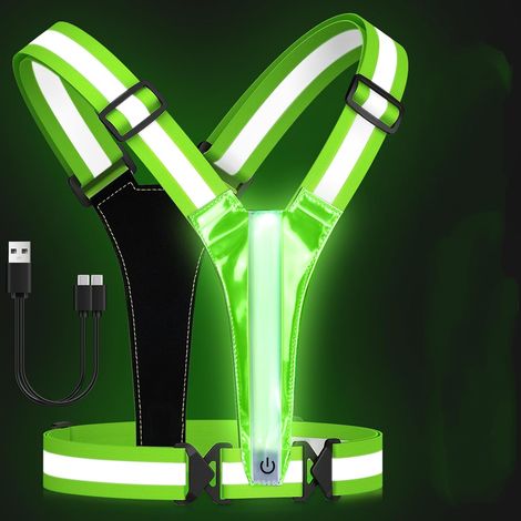 Reflektierende Hosenträger Für Laufwesten – 3 Leds, Länge 36–53 Cm – Geeignet Zum Gehen, Laufen Und Radfahren – 1 Stück, Grün